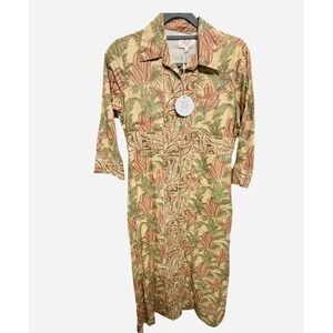 Victoria Dunn Button Down Midi Shirt Dress Peach Colored Floral Size Small NWT